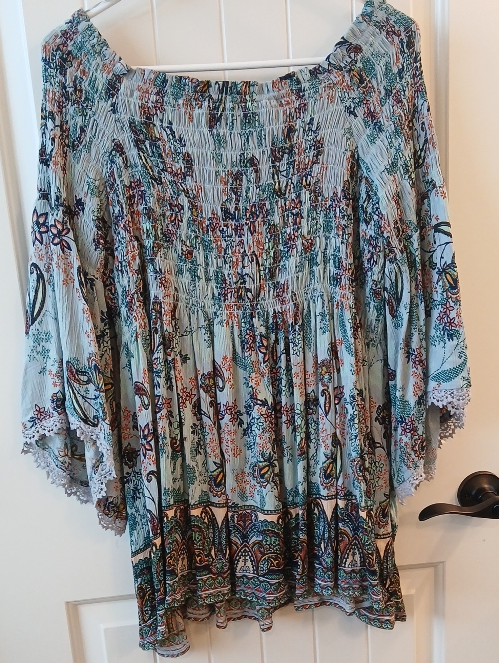 Nostalgia Light Blue Floral Boho Peasant Blouse